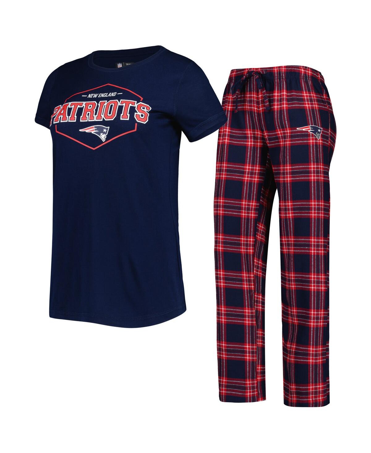 Concepts Sport Women's  Navy, Red New England Patriots Badge T-shirt And Pants Sleep Set In Navy,red