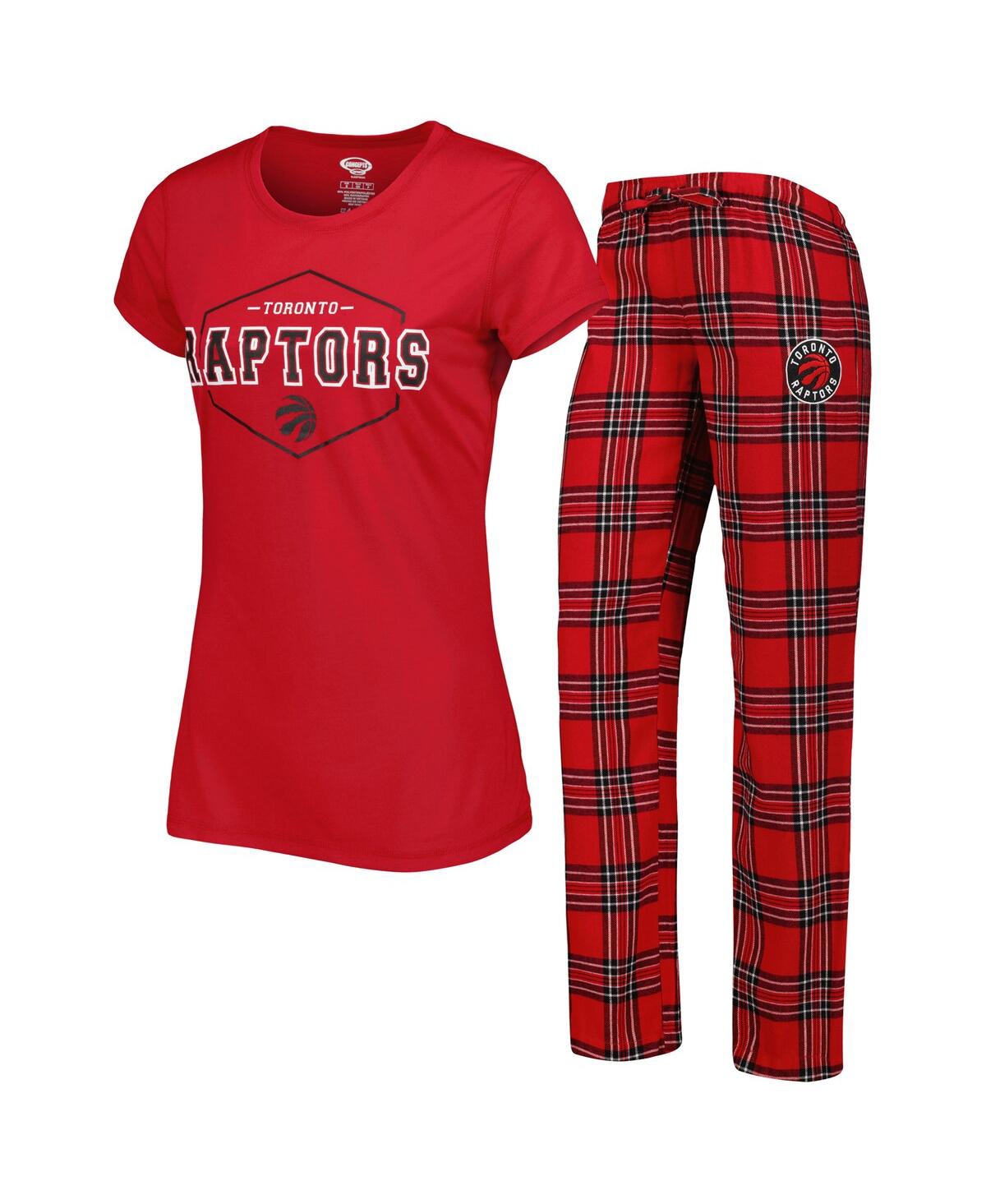 Shop Concepts Sport Women's  Red, Black Toronto Raptors Badge T-shirt And Pajama Pants Sleep Set In Red,black