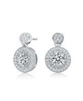 Genevive Sterling Silver with Rhodium Plated Clear Round Cubic Zirconia Thick Halo Drop Earrings - Clear