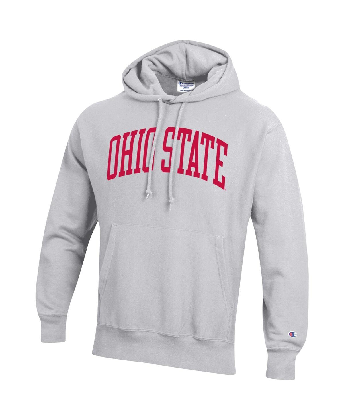Men's ChampionOhio State Buckeyes Team Arch Reverse Weave Pullover Hoodie - Heathered Gray