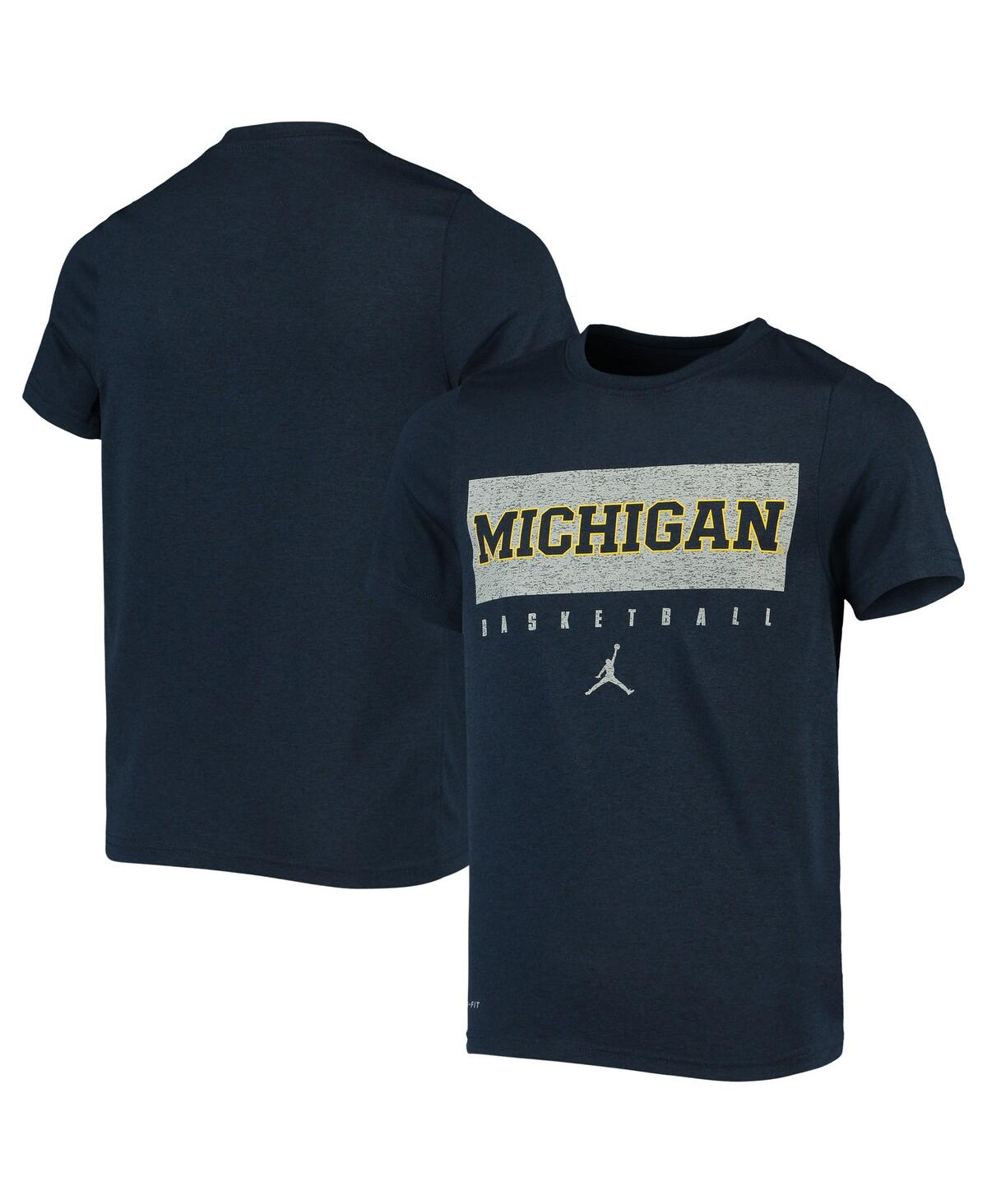 Jordan Kids' Big Boys  Brand Navy Michigan Wolverines Legend Basketball Practice Performance T-shirt