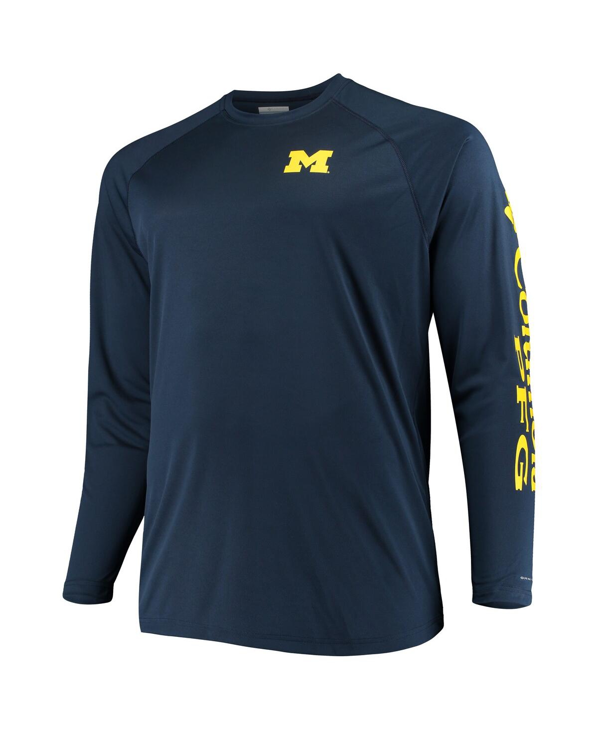 COLUMBIA MEN'S COLUMBIA NAVY MICHIGAN WOLVERINES BIG AND TALL TERMINAL TACKLE LONG SLEEVE OMNI-SHADE T-SHIRT 