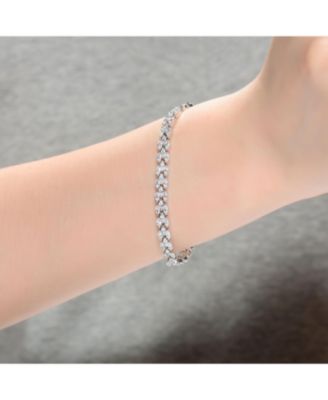 Sterling Silver with Rhodium Plated Clear Marquise Cubic Zirconia Three-Row Horizontal Bracelet