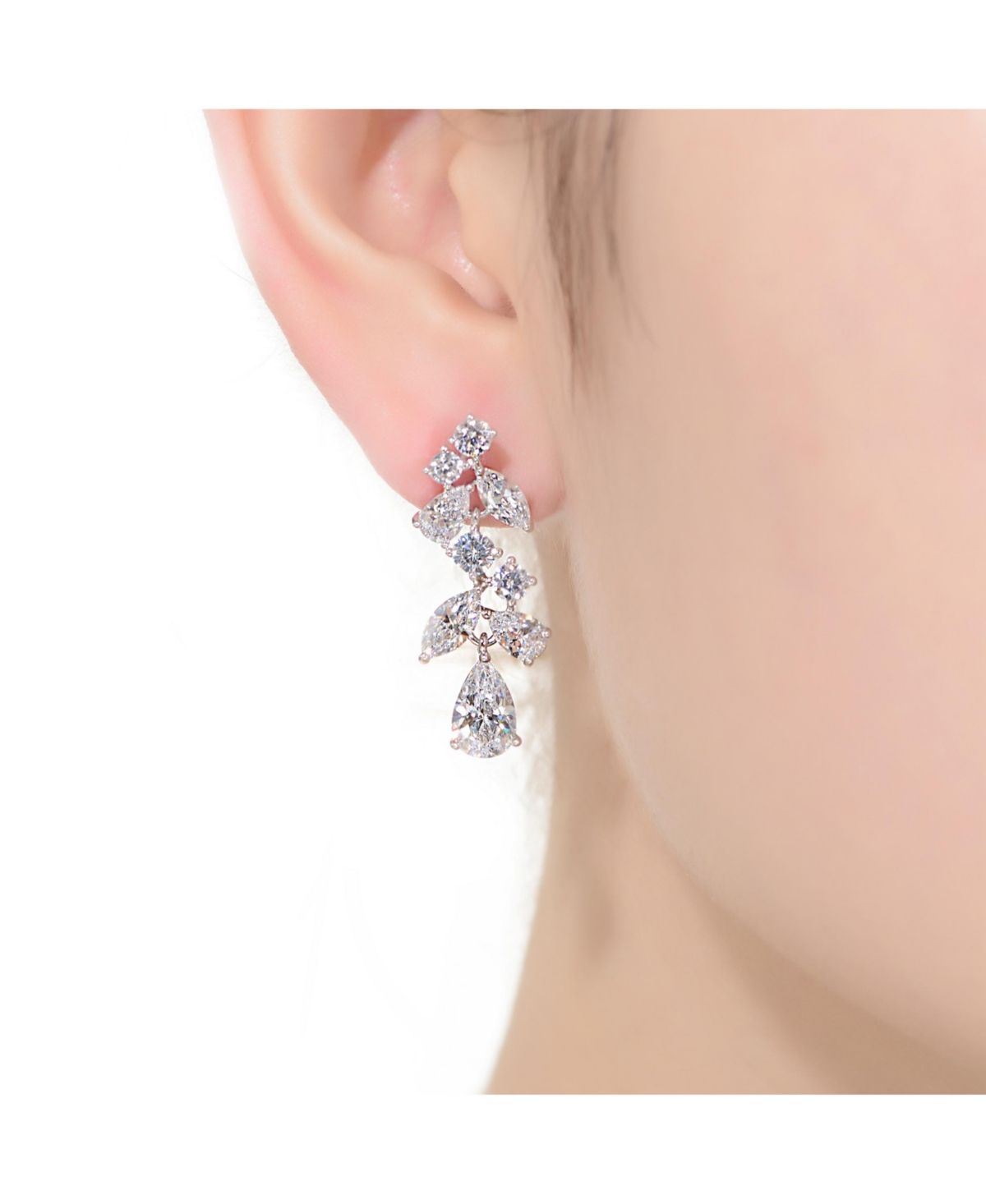 Genevive Sterling Silver with Rhodium PlatedPear with Marquise and Round Cubic Zirconia Accent Dangle Earrings - Clear