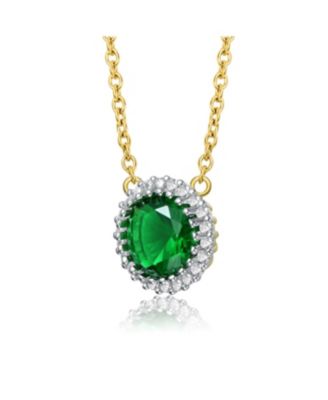 Sterling Silver Two-Tone Cubic Zirconia Round Colored Necklace with Gold Link Chain