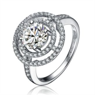 Cubic Zirconia Sterling Silver White Gold Plated Round Fancy Ring - Macy's