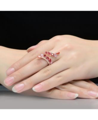 Sterling Silver with Rose Gold Plated Shades of Red Color Marquise Cubic Zirconias Classic Swirl Type Ring