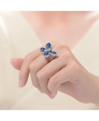 Sterling Silver with Rhodium Plated and Blue Cubic Zirconia Butterfly Ring