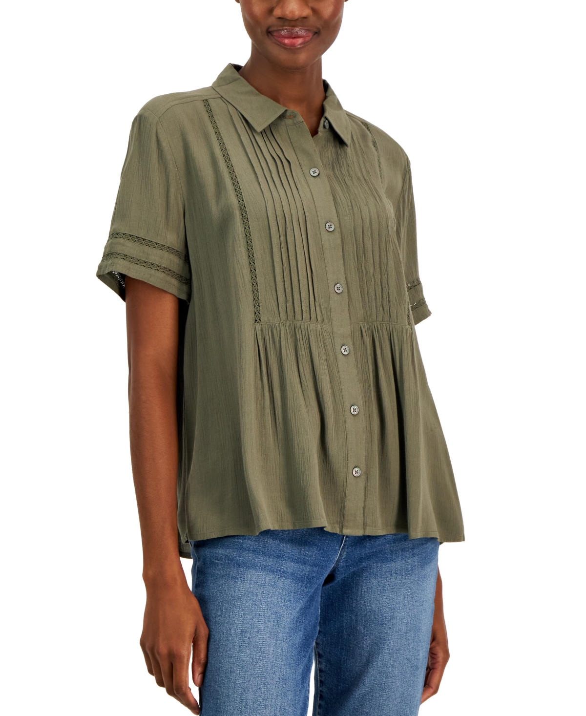 Style & Co Women's Pintuck Short-sleeve Button-front Shirt 
