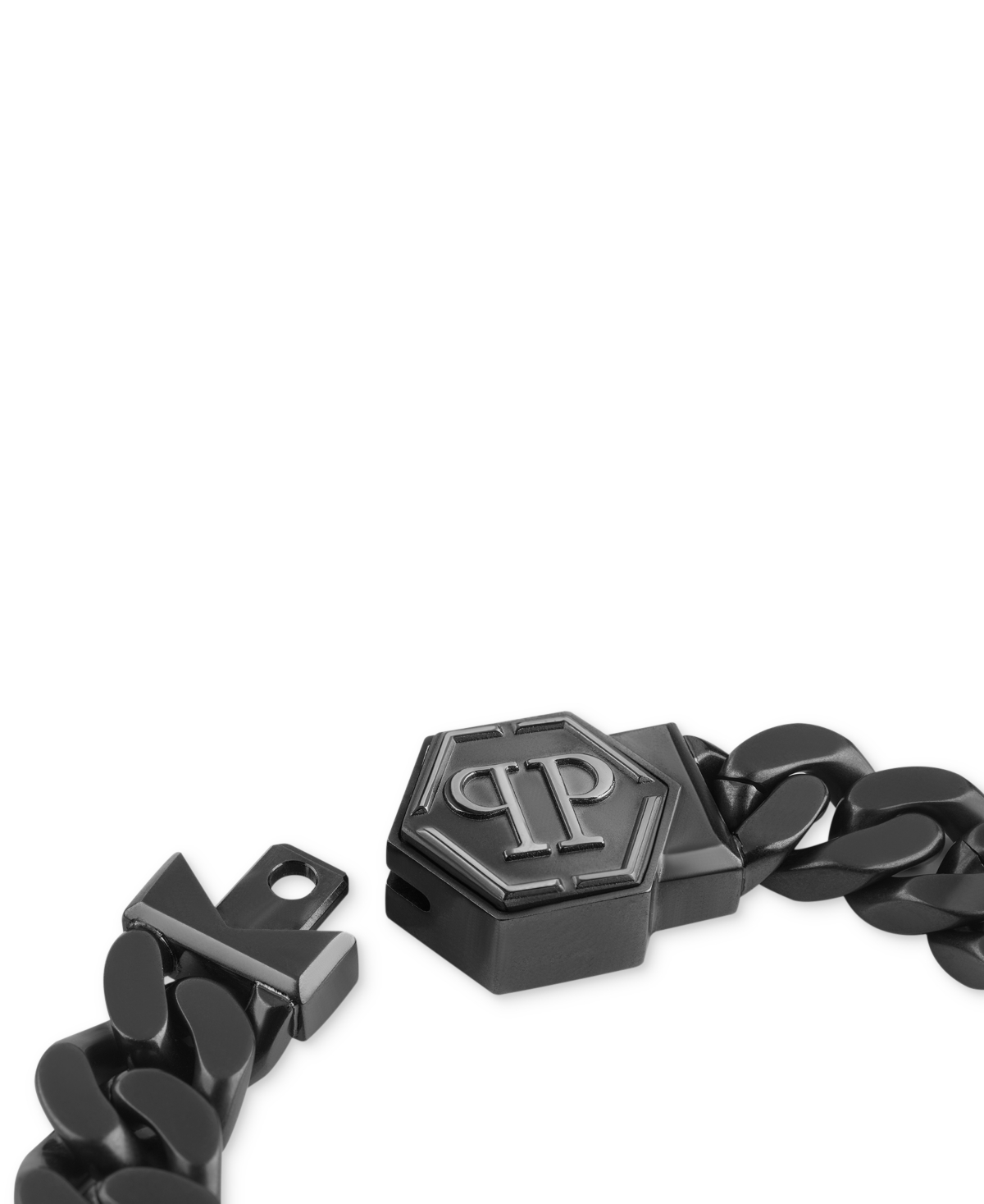 Shop Philipp Plein Gunmetal Ip Stainless Steel Logo Cuban Link Bracelet