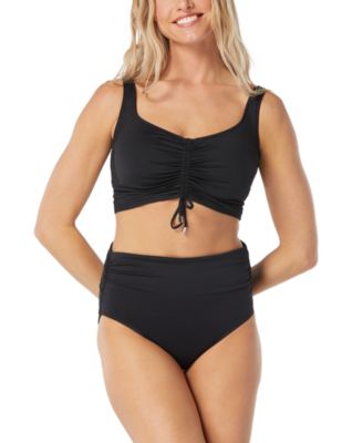 Coco Reef Womens Elevate Bra Sized Shirred Bikini Top High Waist Bikini Bottoms In Black