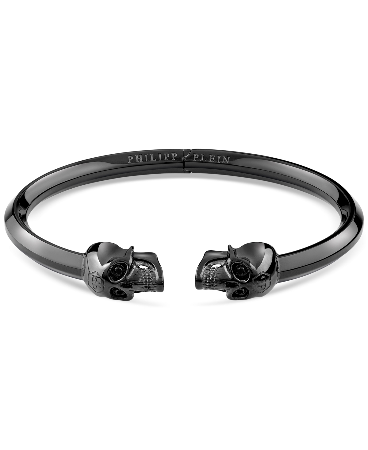 Black-Tone Ip Stainless Steel 3D $kull Cuff Bracelet - Ip Black