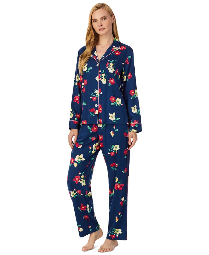 Lauren Ralph Lauren Women's Printed Notched-Collar Pajamas Set - Macy's