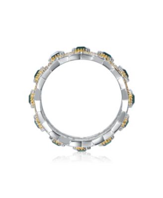 Sterling Silver Tow Tone Plated Green Cubic Zirconia Coctail Ring