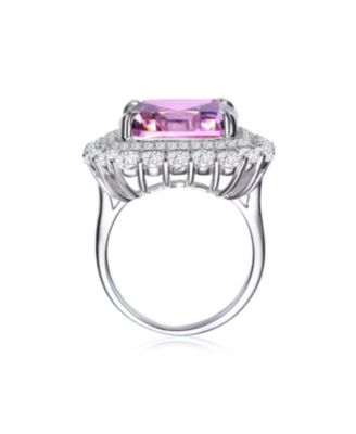 Sterling Silver White Gold Plated Pink Ascher Cubic Zirconia with Clear Round Cubic Zirconia's Double Halo Cocktail Ring