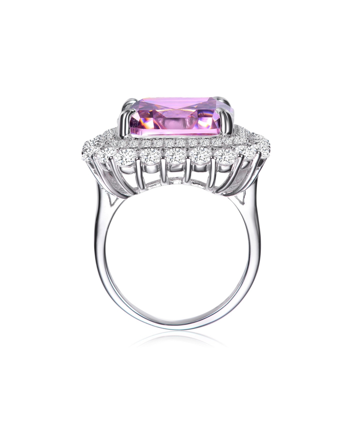 Genevive Sterling Silver White Gold PlatedAscher Cubic Zirconia with Clear Round Cubic Zirconia's Double Halo Cocktail Ring - Pink
