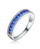 Genevive Sterling Silver with Rhodium Plated and Sapphire Cubic Zirconia Band Ring - Sapphire