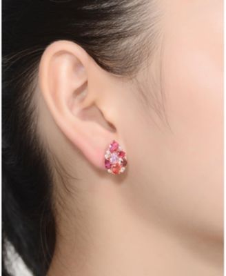Sterling Silver 18K Rose Gold Plated Red Color Variant Cubic Zirconia Accent Drop Earrings