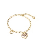 Genevive Sterling Silver Gold Plated Heart Paper Clip Chains Bracelet - Ruby