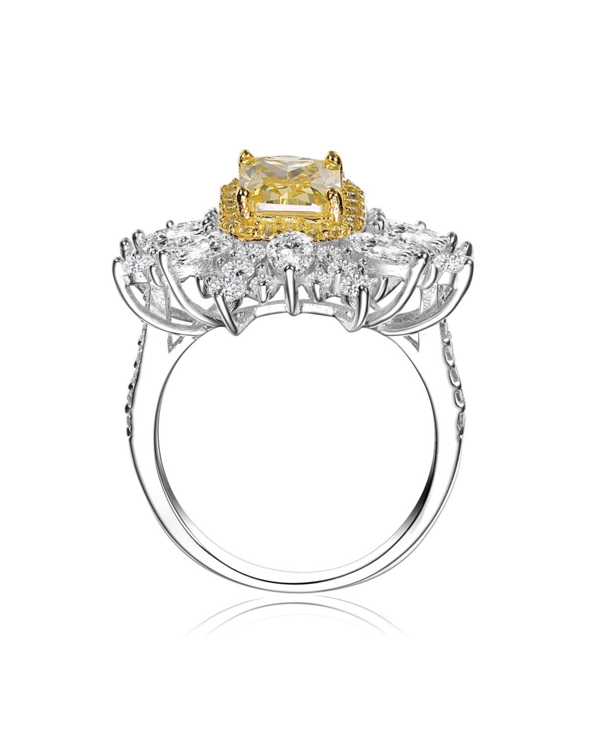 Genevive Sterling Silver White Gold PlatedRadiant with Clear Cubic Zirconia Halo Ring - Yellow