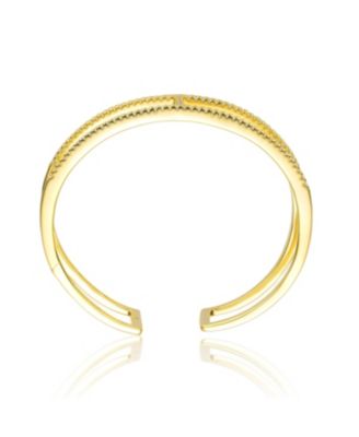 Women's 14K Gold Plated Clear Cubic Zirconia 2-Row Cuff Bracelet
