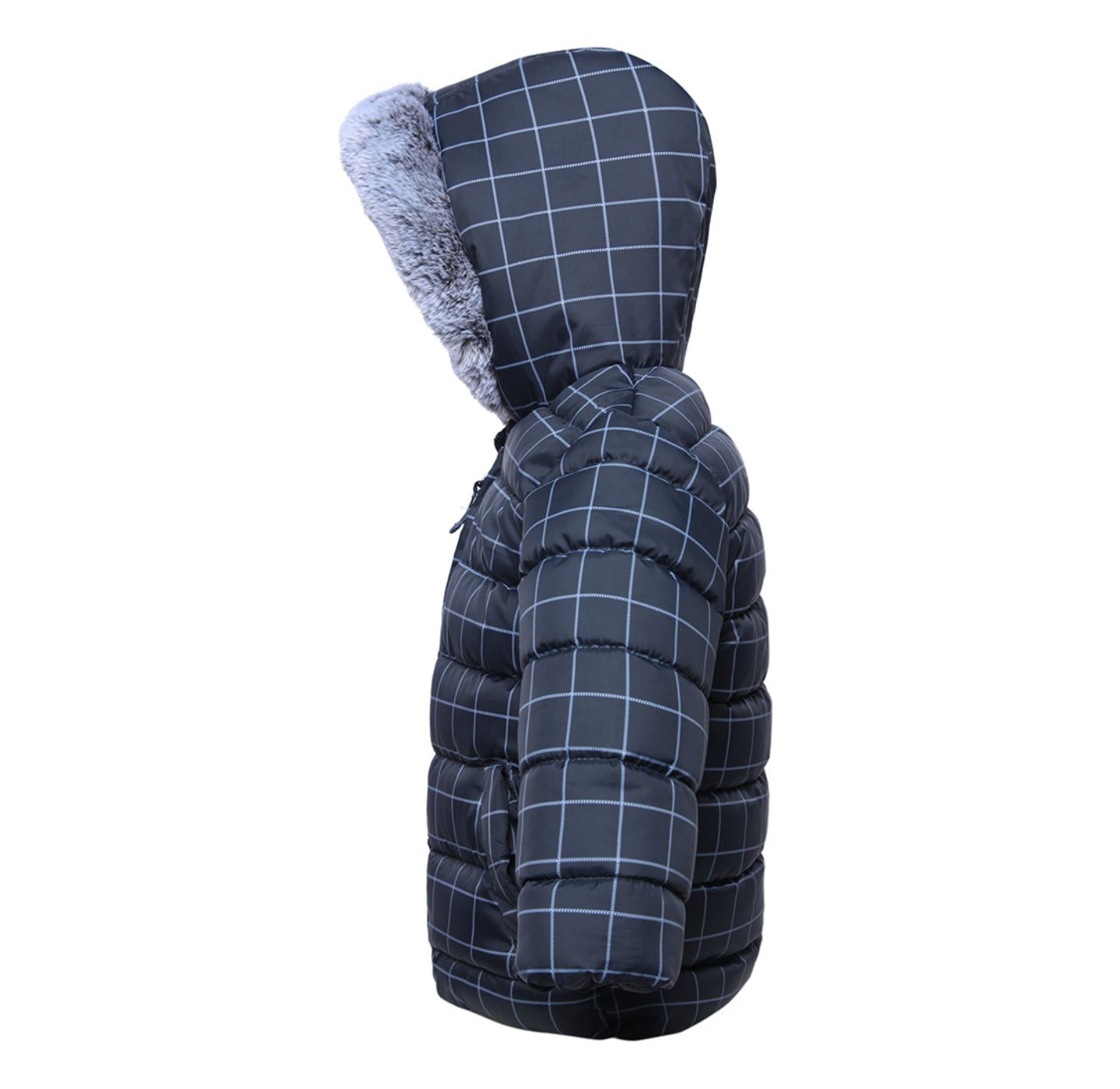 Куртка Rokka&Rolla Fleece Hooded Puffer Jacket для мальчиков-малышей, цвет: Серый / Белый клетчатый — фото 2