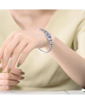 Sterling Silver Clear Round and Circle Baguette Cubic Zirconia Link Bracelet