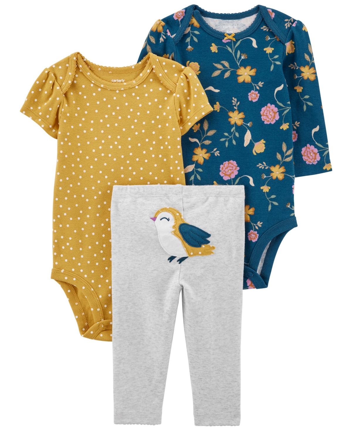 Carter's Baby Girls Pants And Bodysuits, 3 Piece Set In Teal,mustard Yellow