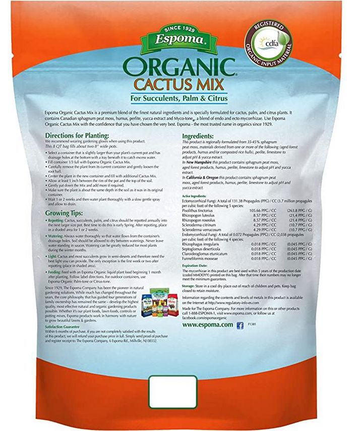 Espoma Organic Cactus Potting Mix for Cactus, Palm, & Citrus, 4 Qts ...