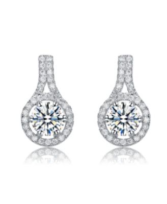 Rhodium Plated Clear Round Cubic Zirconia Drop Earrings