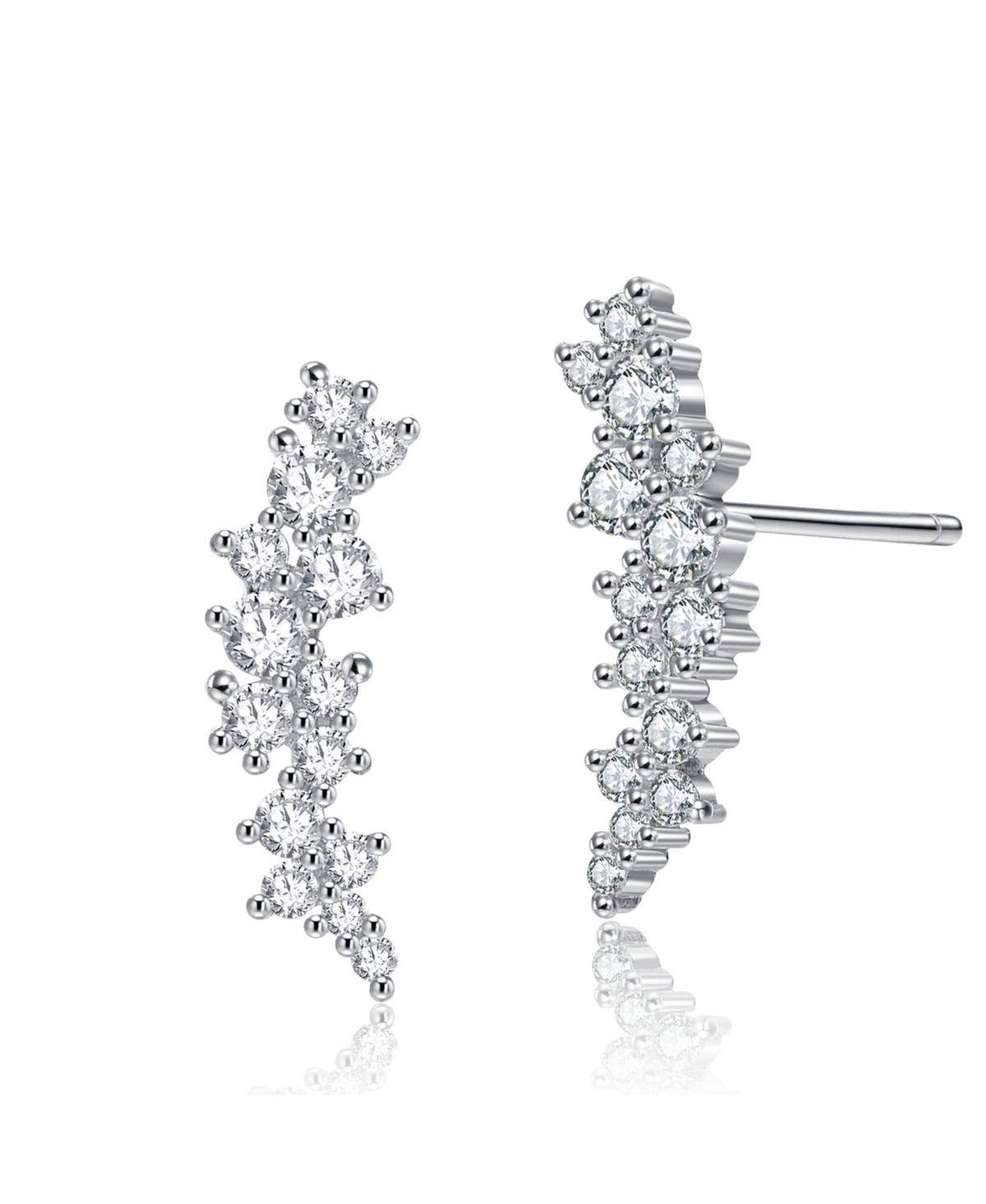 Sterling Silver with Rhodium Plated and Clear Cubic Zirconia Stud Earrings - Clear