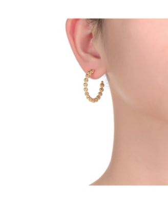 14K Gold Plated Bead Open Hoop Earrings