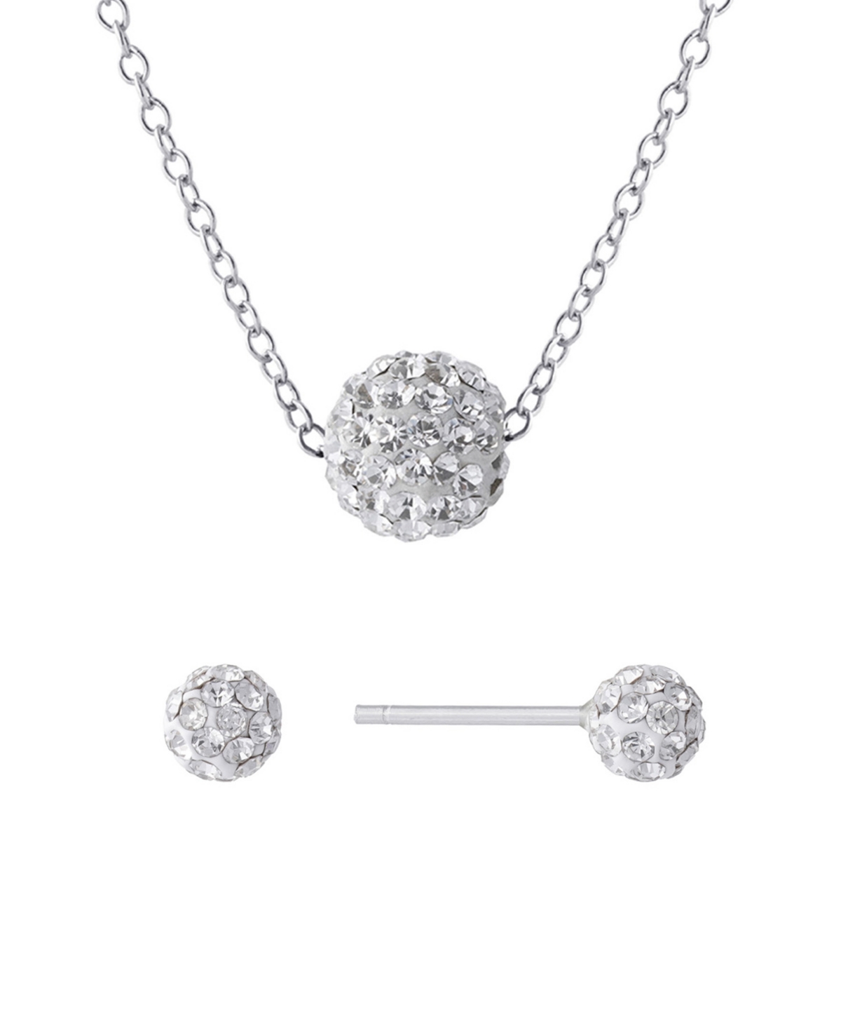 Gianni Bernini 2-Piece Clear Crystal Pave Ball Stud Necklace Set (1.2 ct. t.w.) - Sterling Silver