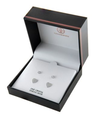 Gianni Bernini 2-Pair Cubic Zirconia Pave Heart Stud Earrings Set (0.69 ct. t.w.) in Sterling Silver or 18K Gold Over Sterling Silver