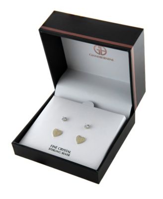 Gianni Bernini 2-Pair Cubic Zirconia Pave Heart Stud Earrings Set (0.69 ct. t.w.) in Sterling Silver or 18K Gold Over Sterling Silver