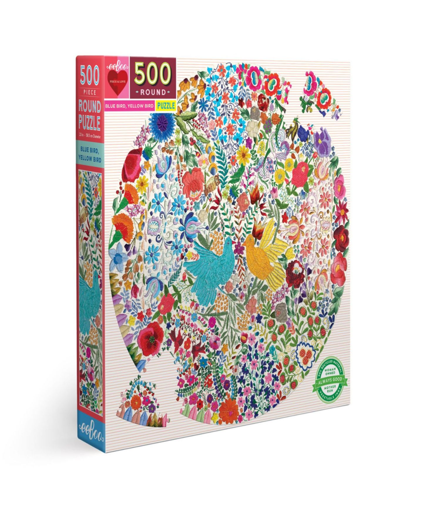 Детский пазл Eeboo Piece and Love Round Blue Bird Yellow Bird 500-Piece Jigsaw Puzzle, Ages 14+ — фото 1