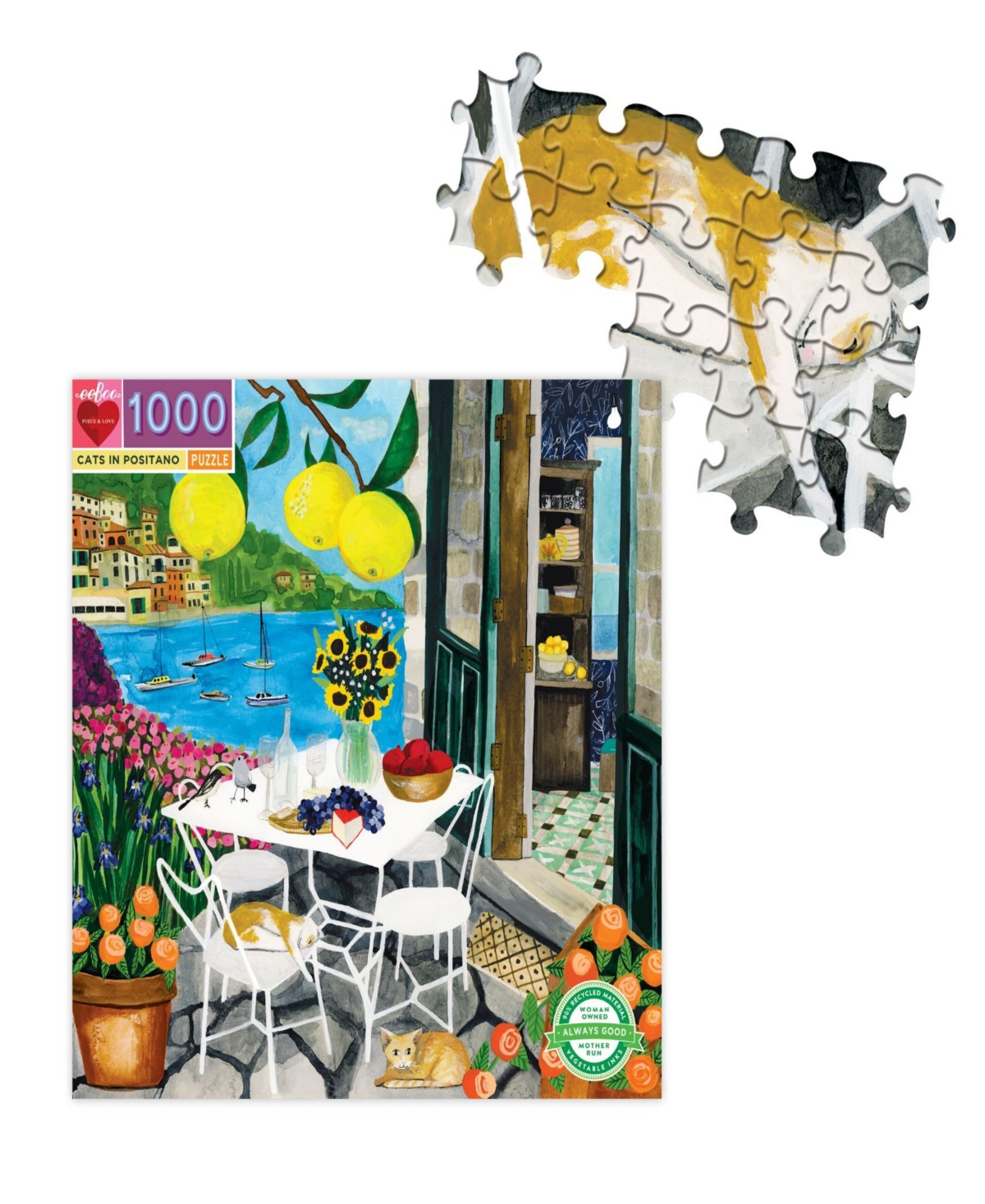 Shop Eeboo Piece Love  Piece And Love Cats In Positano 1000 Piece Square Adult Jigsaw Puzzle In Multi