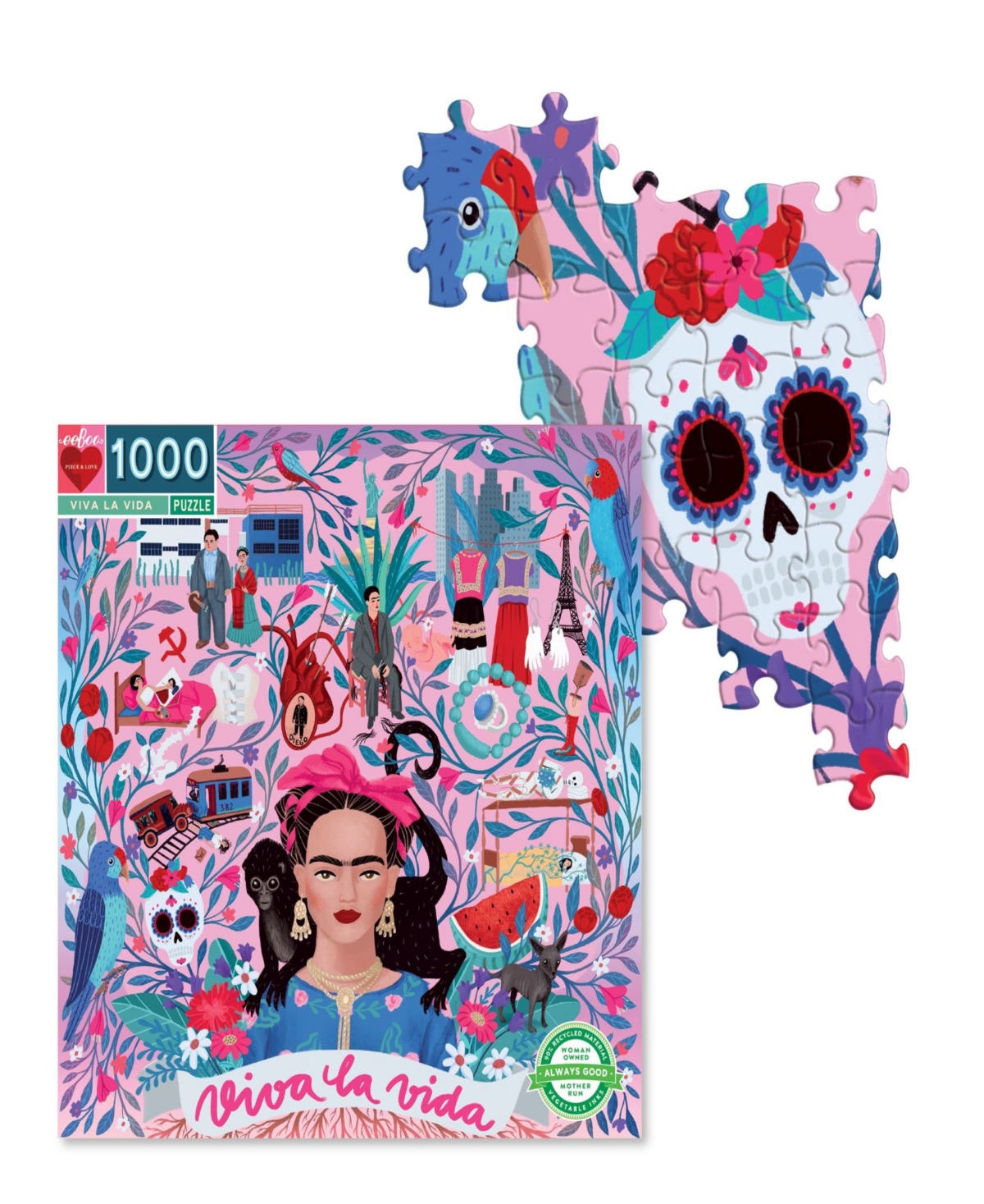 Shop Eeboo Piece And Love Viva La Vida Frida Kahlo 1000 Piece Square Adult Jigsaw Puzzle In Multi