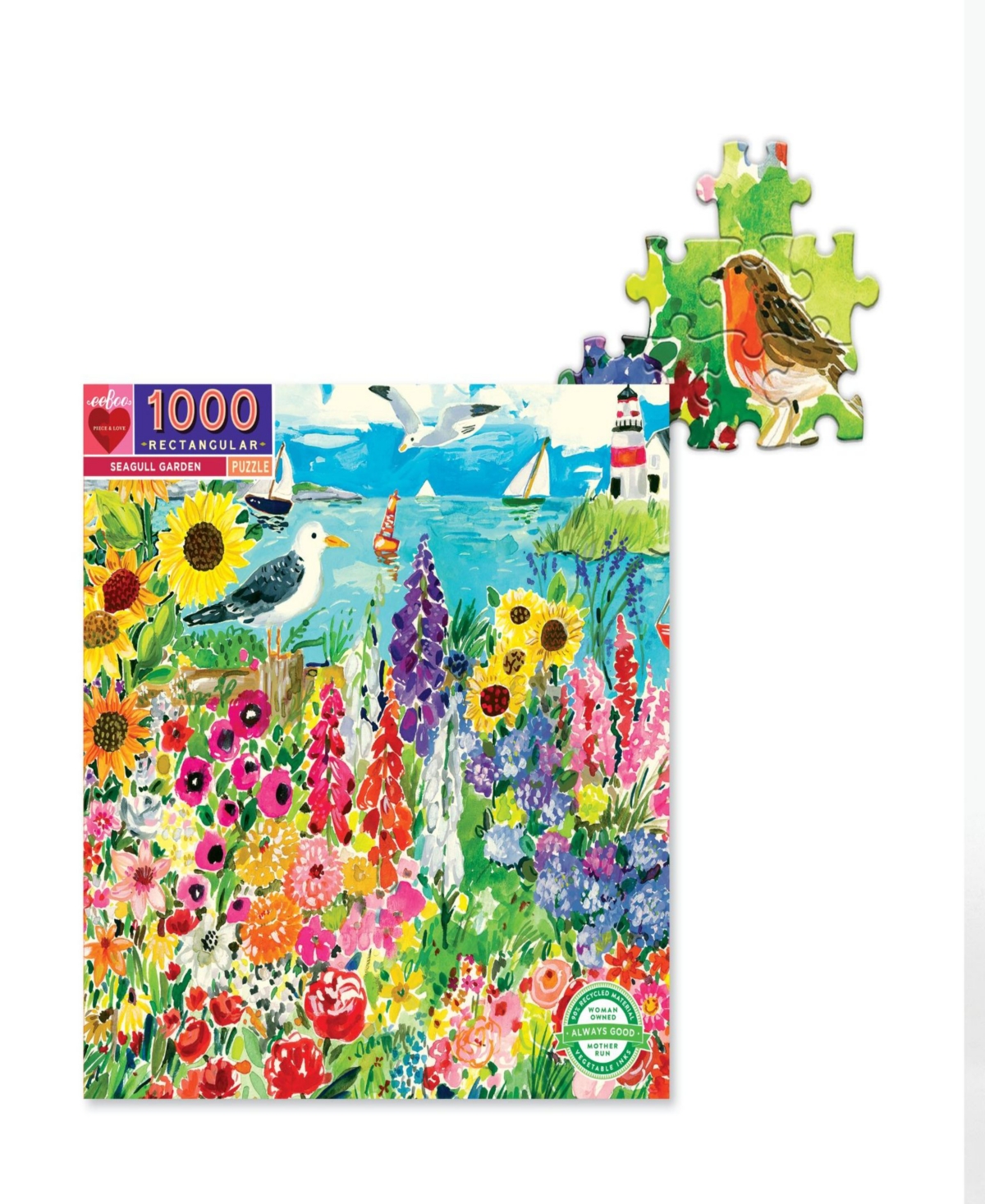 Shop Eeboo Piece And Love Seagull Garden 1000 Piece Rectangular Adult Jigsaw Puzzle Set In Multi