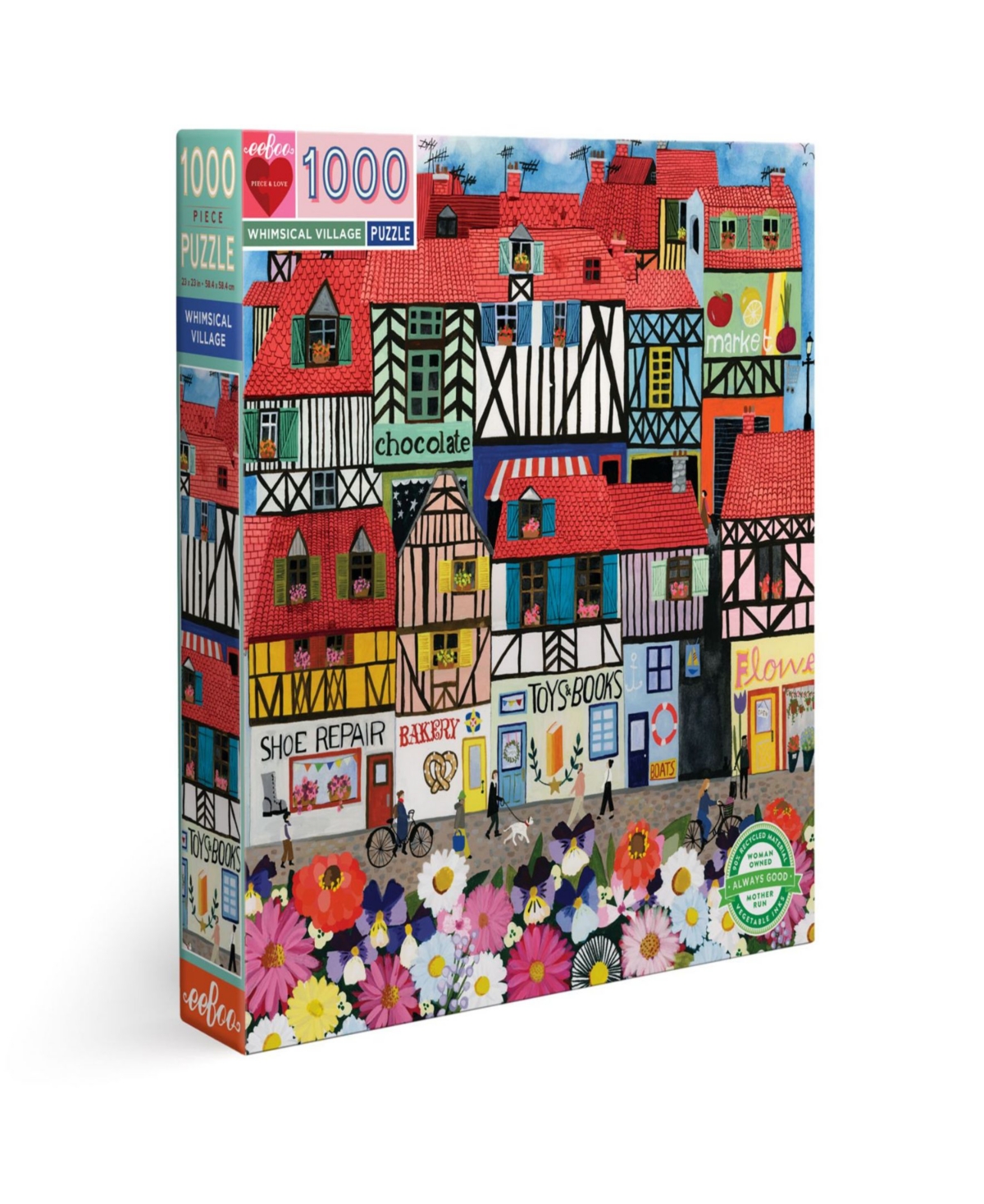 Eeboo Piece And Love Whimsical Village Square Adult Jigsaw Puzzle 1000 Piece Set In Multi