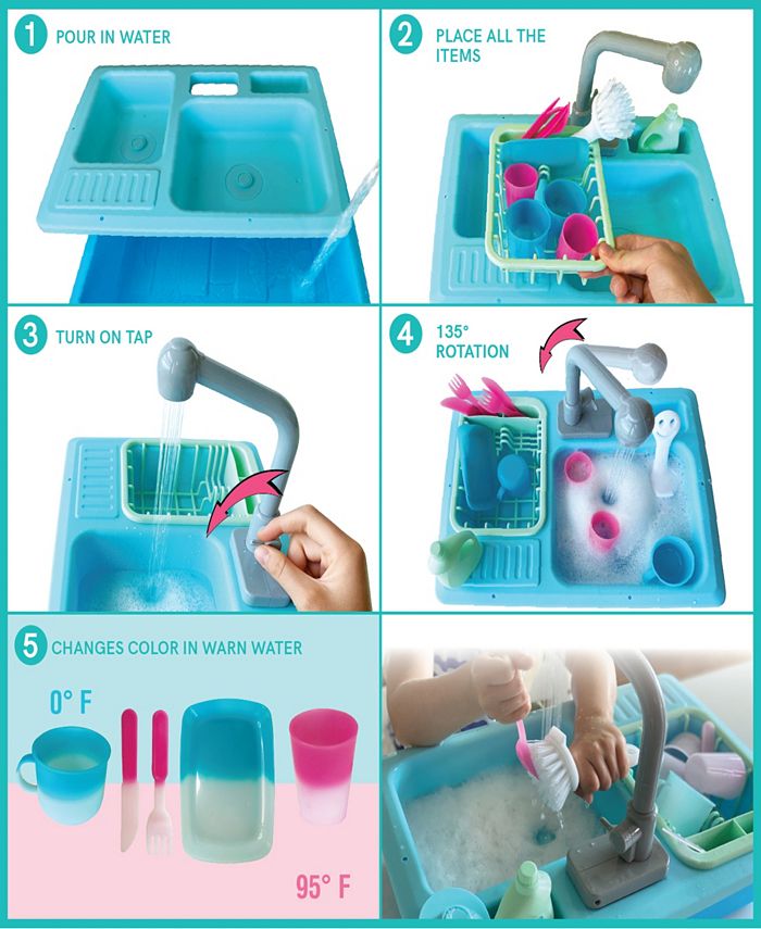 Splash Fun Washup Kitchen Sink Running Water Pretend Play Color