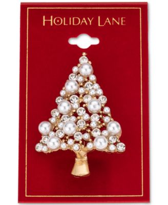 Gold-Tone Crystal & Imitation Pearl Tree Pin, Created for Macy's 