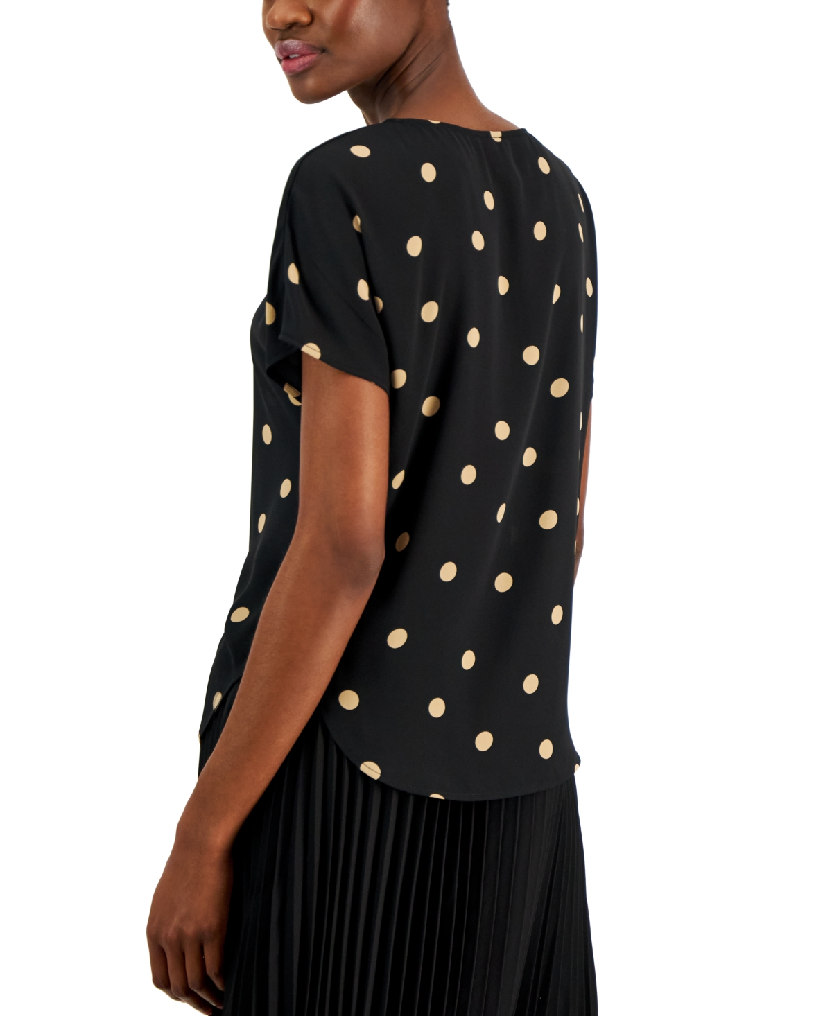 Anne Klein Petite Boat-Neck Short-Sleeve Blouse -Latte