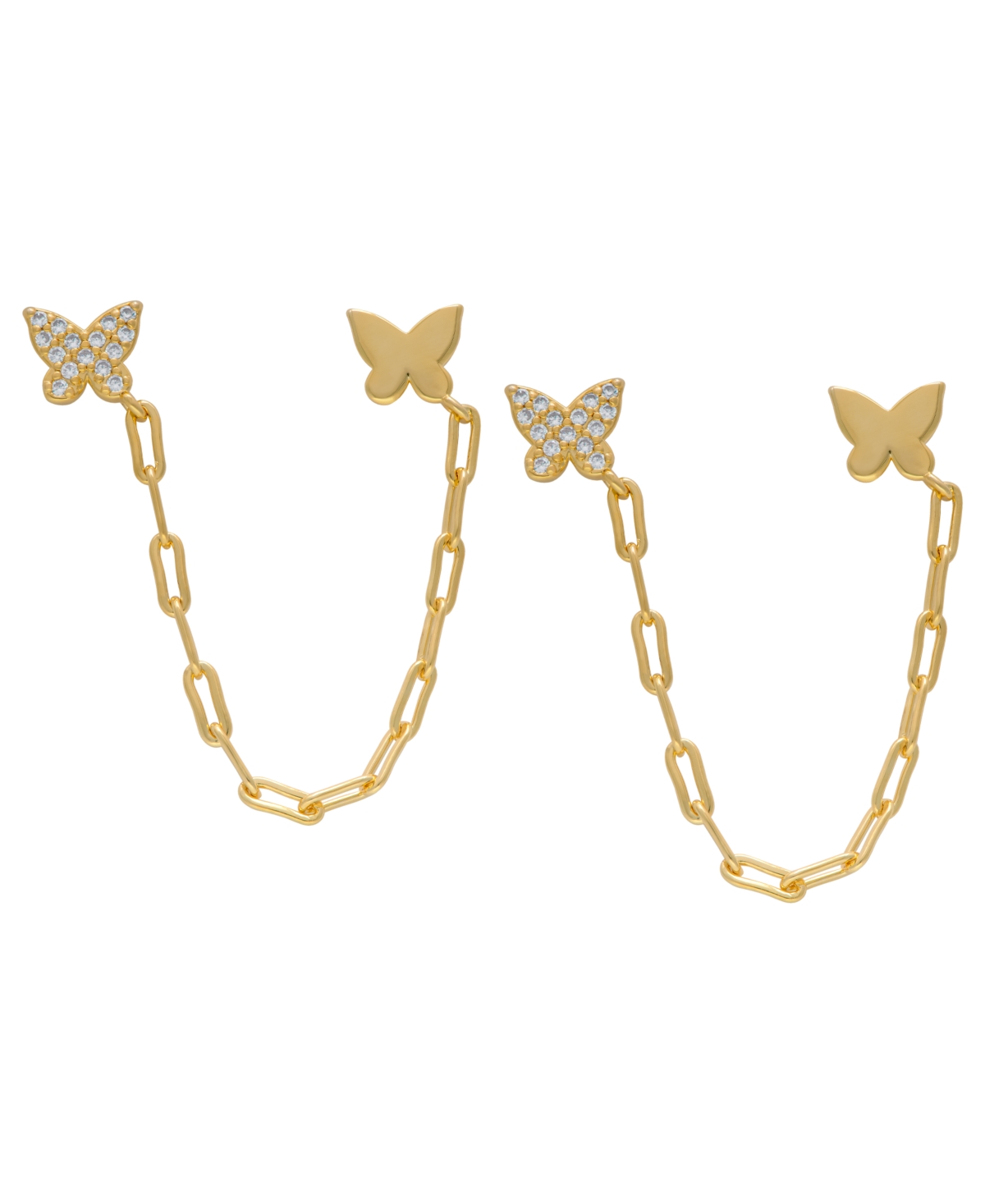 Macy's Cubic Zirconia Double Butterfly Chain Dangling Earrings In Gold