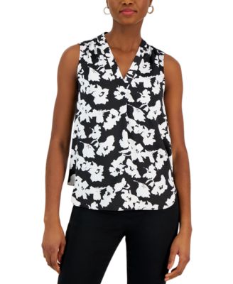 Alfani - Women's Printed Satin Sleeveless V-Neck Top