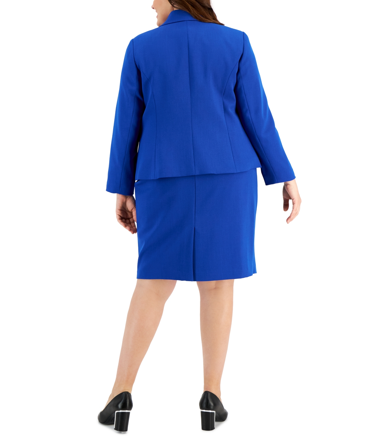 Le Suit Plus Size Crepe Wing-collar Jacket & Slim Skirt Suit In Brick