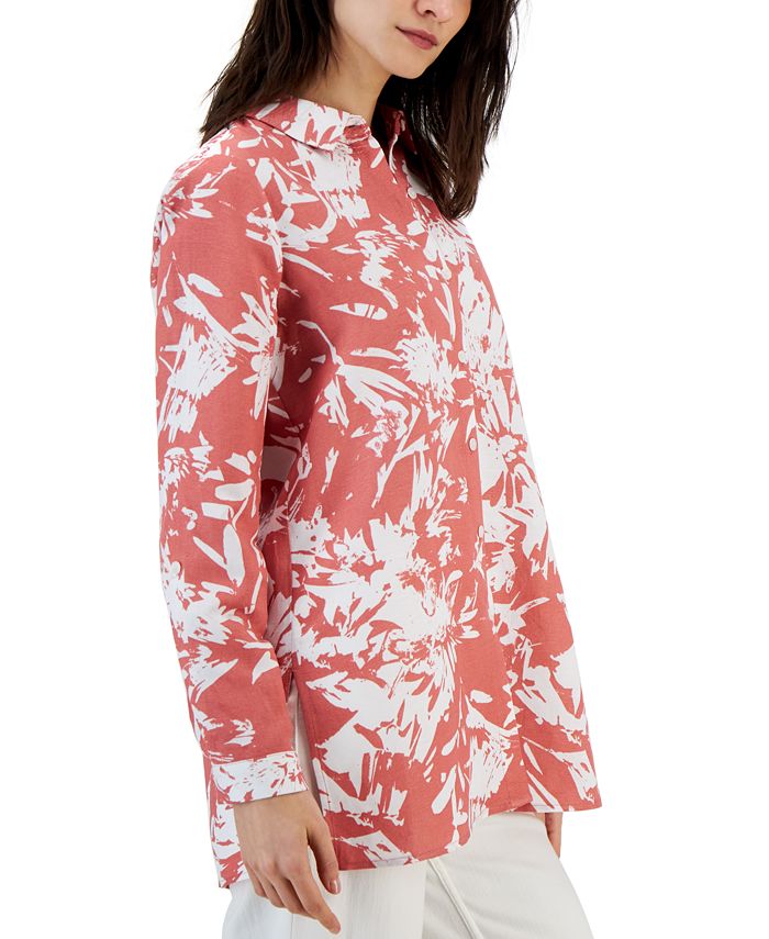 Alfani Women's LinenBlend Printed Long Sleeve Buttoned Top, Created