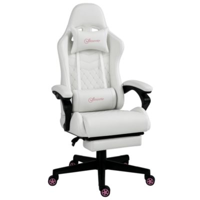 Video Game Chair with Footrest and Pillow