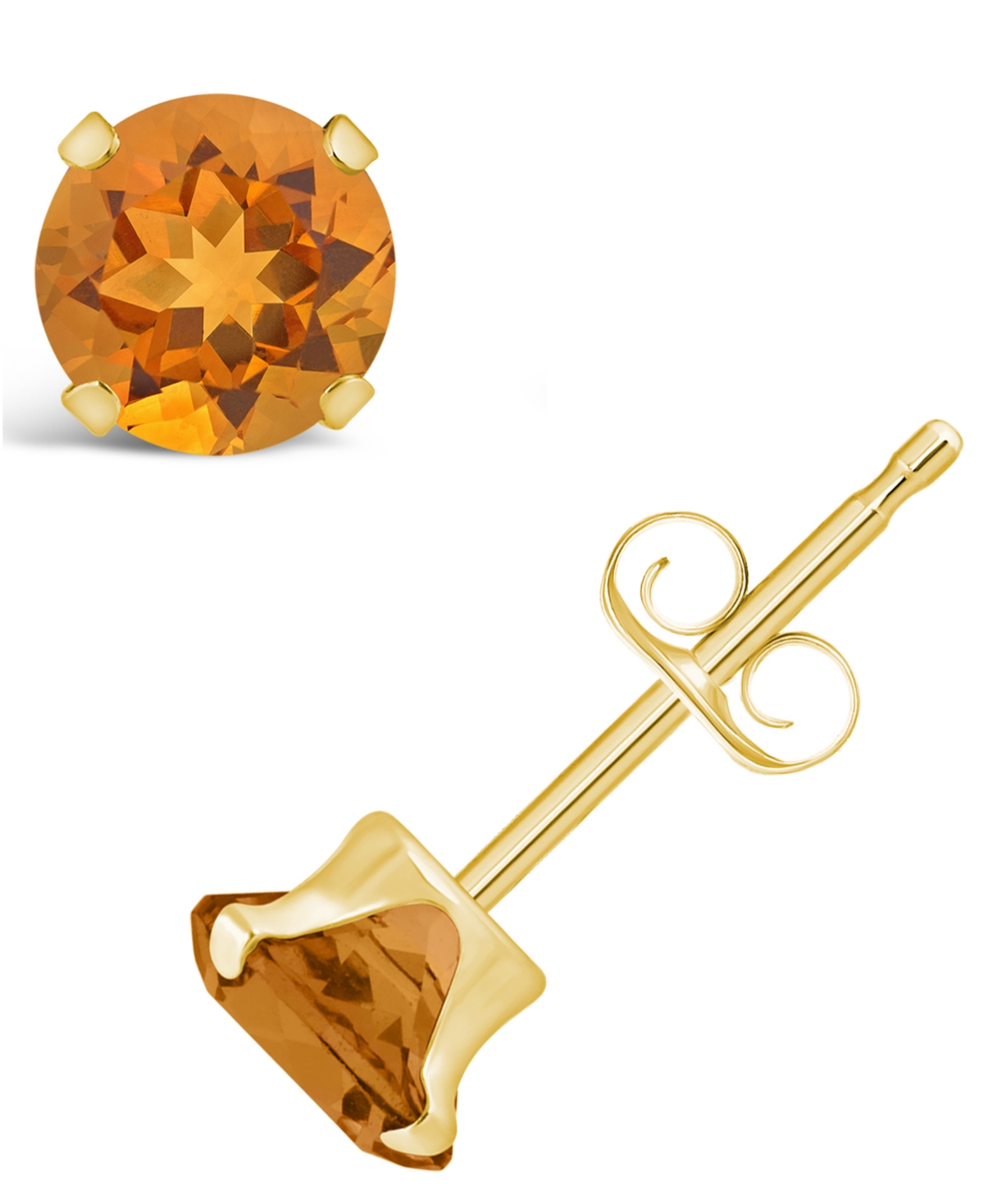 Macy's Gemstone Stud Earrings In 10k Yellow Gold In Citrine