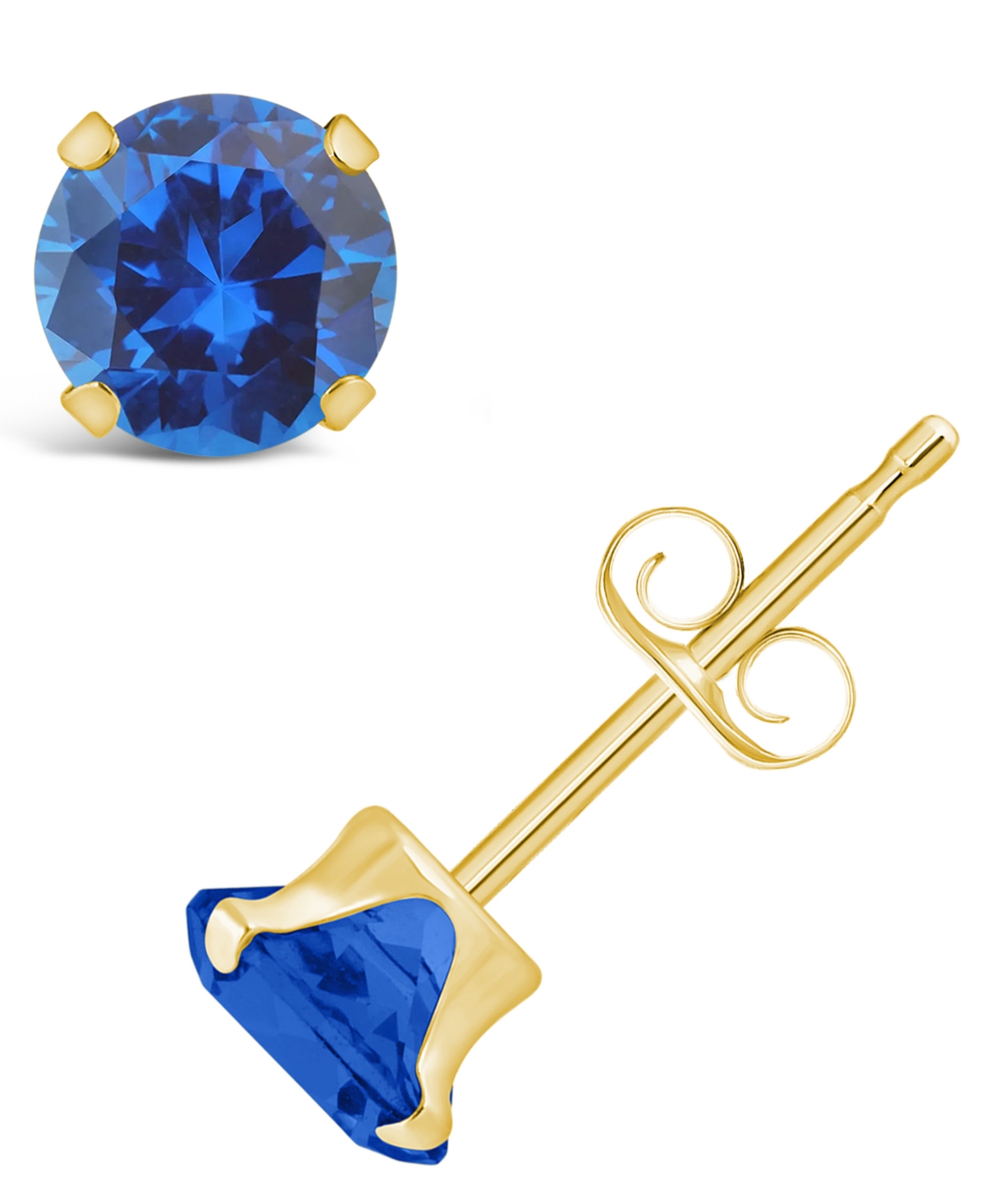 Macy's Gemstone Stud Earrings In 10k Yellow Gold In Sapphire
